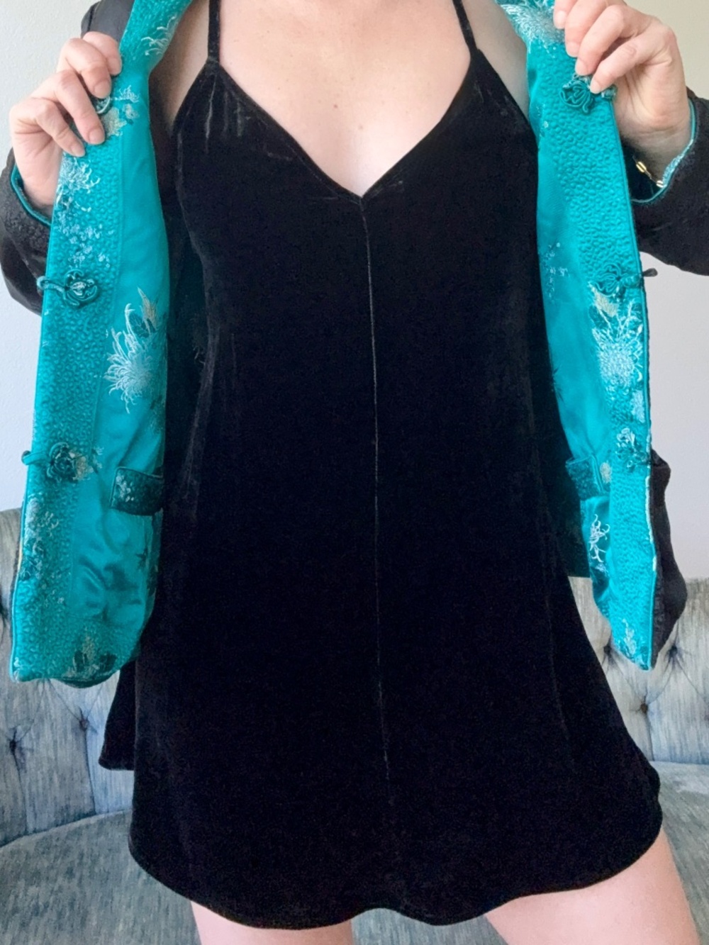 For Love Lemons Black Velvet Mini Dress Spaghetti Strap V Neck XS